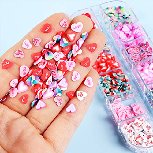 Heart Glitter Sequins for Valentine's Day Nail Art, 3D Heart Shape Candy Colors Nail Sequins Nail Glitter Flakes Charms DIY Designs Manicure Tool Nail Decorations Accessories