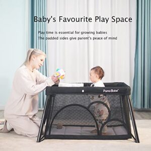Pamo Babe Portable Crib for Baby Lightweight Playpen, Foldable Travel Playard with Comfortable Mattress for Babies to Toddler (Black)
