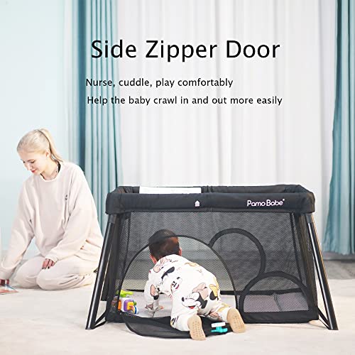 Pamo Babe Portable Crib for Baby Lightweight Playpen, Foldable Travel Playard with Comfortable Mattress for Babies to Toddler (Black)