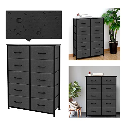 AZL1 Life Concept 10 Drawer Dresser - Fabric Storage Tower, Organizer Unit for Bedroom, Living Room, Hallway, Closets & Nursery - Sturdy Steel Frame, Wooden Top & Easy Pull Fabric Bins, Dark Grey