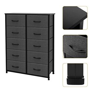 AZL1 Life Concept 10 Drawer Dresser - Fabric Storage Tower, Organizer Unit for Bedroom, Living Room, Hallway, Closets & Nursery - Sturdy Steel Frame, Wooden Top & Easy Pull Fabric Bins, Dark Grey