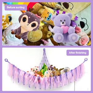 Stuffed Animal Storage Hammock Or Net,SLLFLY Toy Hammock with Led Light,Large Size Net for Stuffed Animals Corner,Perfect for Kids Room,Nursery,Playroom Bedroom(Purple)