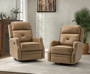 hulala home genuine leather swivel rocker recliners set of 2 with adjustable backrest & footrest, manual glider recliners with 360° swivel base, home theater sofa chairs for living room, taupe