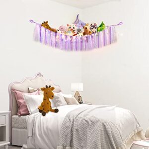 Stuffed Animal Storage Hammock Or Net,SLLFLY Toy Hammock with Led Light,Large Size Net for Stuffed Animals Corner,Perfect for Kids Room,Nursery,Playroom Bedroom(Purple)