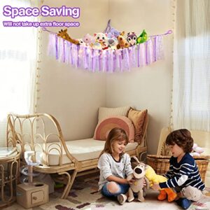 Stuffed Animal Storage Hammock Or Net,SLLFLY Toy Hammock with Led Light,Large Size Net for Stuffed Animals Corner,Perfect for Kids Room,Nursery,Playroom Bedroom(Purple)