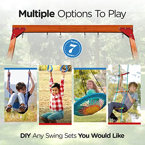 Dolphin Playground DIY Swing Sets for Backyard, Wooden Swing Set Outdoor for Kids with Trapeze Swing Bar and 2 Belt Swings, Heavy Duty Playground Accessories, Suitable for Any Swing Replacements