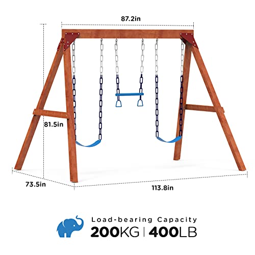 Dolphin Playground DIY Swing Sets for Backyard, Wooden Swing Set Outdoor for Kids with Trapeze Swing Bar and 2 Belt Swings, Heavy Duty Playground Accessories, Suitable for Any Swing Replacements