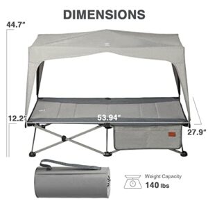 EVER ADVANCED Portable Deluxe Toddler Sleeping Cot with Canopy, Foldable Kids Camping Cot Travel Bed, with Carry Bag, for Indoor & Outdoor,140lbs, Grey