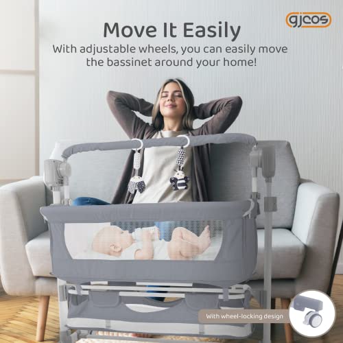 GJCOS Electric Rocking Bedside Bassinet (Grey) - 4 in 1 Automatic Swaying Mesh Baby Bassinet Bedside Sleeper with 5 Swing Motions, 3 Timer Setting & Bluetooth Music Control - Co Sleeper Bassinet