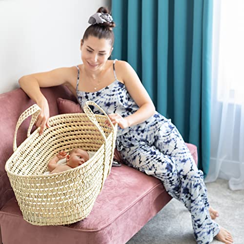 Baby Wicker Moses Basket, Natural Look Baby Basket - Baby Carrier with Mattress and Sheet