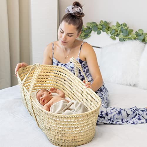 Baby Wicker Moses Basket, Natural Look Baby Basket - Baby Carrier with Mattress and Sheet