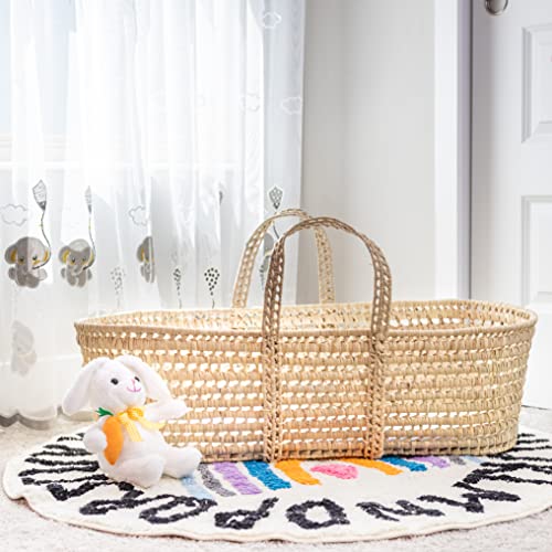 Baby Wicker Moses Basket, Natural Look Baby Basket - Baby Carrier with Mattress and Sheet