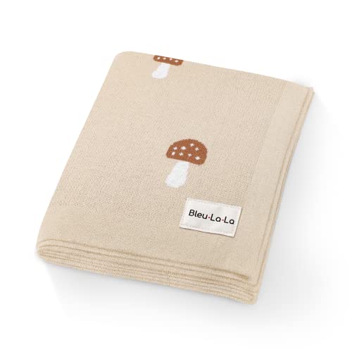 Bleu La La Receiving Swaddle Baby Blanket for Girls & Boys 100% Cotton Buttery Soft Cozy Crib Stroller Swaddler Bassinet Quilt Snuggle Unisex Gender Neutral for Infants & Babys (Mushroom - Cream)