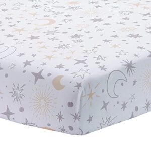 lambs & ivy goodnight moon 100% cotton white fitted crib sheet - moon/stars