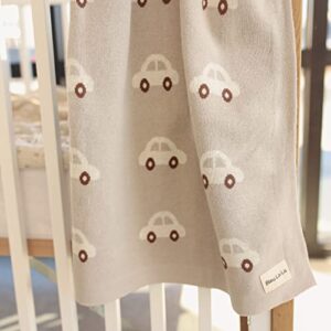 Knit Baby Receiving Blankets for Girls & Boys - 100% Soft Fine Loomed Cotton Blanket - Use as Swaddling Crib Stroller Quilt Blanket, Shower Baby Gift Registry - for Newborns & Toddlers (Cars - Cream)