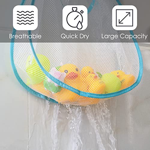 DODAMOUR 2 Packs Mesh Bath Toy Organizer, Toy Storage Pockets for Baby with Hooks, Bathroom Toy Holder Caddy Bag