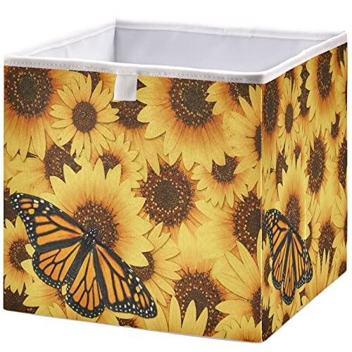 visesunny Closet Baskets Sunflower Butterfly Storage Bins Fabric Baskets for Organizing Shelves Foldable Storage Cube Bins for Clothes, Toys, Baby Toiletry, Office Supply