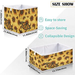 visesunny Closet Baskets Sunflower Butterfly Storage Bins Fabric Baskets for Organizing Shelves Foldable Storage Cube Bins for Clothes, Toys, Baby Toiletry, Office Supply