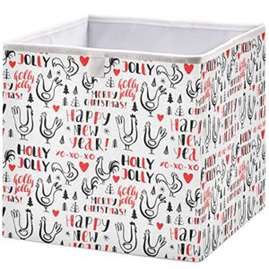 visesunny closet baskets new year red rooster holly jolly storage bins fabric baskets for organizing shelves foldable storage cube bins for clothes, toys, baby toiletry, office supply