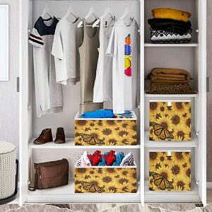 visesunny Closet Baskets Sunflower Butterfly Storage Bins Fabric Baskets for Organizing Shelves Foldable Storage Cube Bins for Clothes, Toys, Baby Toiletry, Office Supply