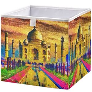 visesunny closet baskets taj mahal palace colorful oil painting storage bins fabric baskets for organizing shelves foldable storage cube bins for clothes, toys, baby toiletry, office supply
