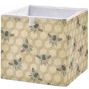 visesunny closet baskets retro bee honeycomb pattern storage bins fabric baskets for organizing shelves foldable storage cube bins for clothes, toys, baby toiletry, office supply