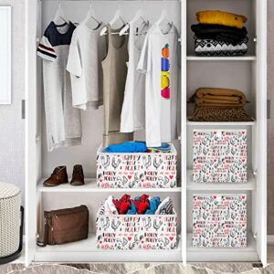 visesunny Closet Baskets New Year Red Rooster Holly Jolly Storage Bins Fabric Baskets for Organizing Shelves Foldable Storage Cube Bins for Clothes, Toys, Baby Toiletry, Office Supply