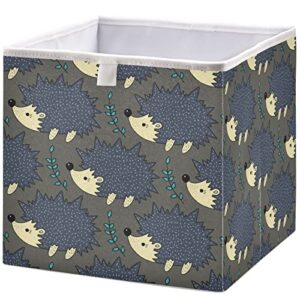 visesunny closet baskets vintage cute hedgehog storage bins fabric baskets for organizing shelves foldable storage cube bins for clothes, toys, baby toiletry, office supply