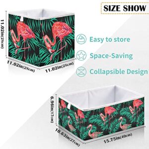 visesunny Closet Baskets Pink Flamingo Green Tropical Leaf Storage Bins Fabric Baskets for Organizing Shelves Foldable Storage Cube Bins for Clothes, Toys, Baby Toiletry, Office Supply