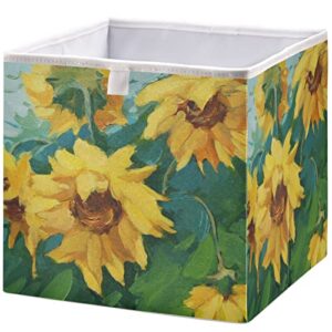 visesunny closet baskets oli painting sunflower with green leaf storage bins fabric baskets for organizing shelves foldable storage cube bins for clothes, toys, baby toiletry, office supply