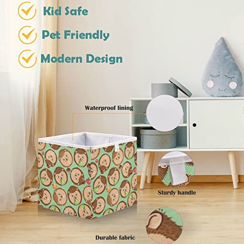 visesunny Closet Baskets Hedgehog with Apple Storage Bins Fabric Baskets for Organizing Shelves Foldable Storage Cube Bins for Clothes, Toys, Baby Toiletry, Office Supply