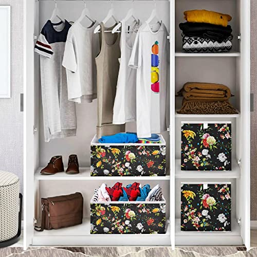 visesunny Closet Baskets Sunflower Rose with Rosemary and Leaf Storage Bins Fabric Baskets for Organizing Shelves Foldable Storage Cube Bins for Clothes, Toys, Baby Toiletry, Office Supply