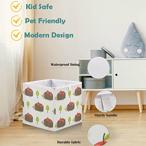 visesunny Closet Baskets Storage Bins Hedgehog Cute Animal Fabric Baskets for Organizing Shelves Foldable Storage Cube Bins for Clothes, Toys, Baby Toiletry, Office Supply