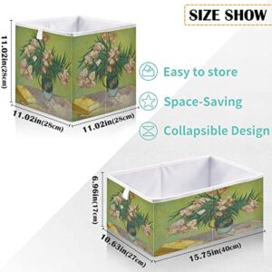 visesunny Closet Baskets Oil Painting Oleander Storage Bins Fabric Baskets for Organizing Shelves Foldable Storage Cube Bins for Clothes, Toys, Baby Toiletry, Office Supply