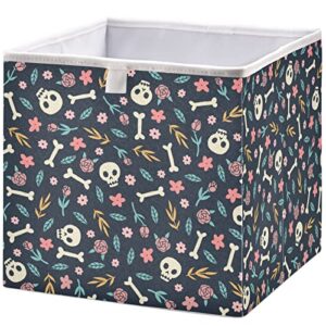 visesunny closet baskets cute skull flower plant storage bins fabric baskets for organizing shelves foldable storage cube bins for clothes, toys, baby toiletry, office supply