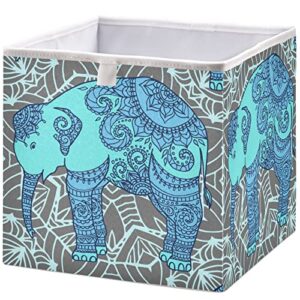 visesunny closet baskets cute pattern with blue elephant storage bins fabric baskets for organizing shelves foldable storage cube bins for clothes, toys, baby toiletry, office supply