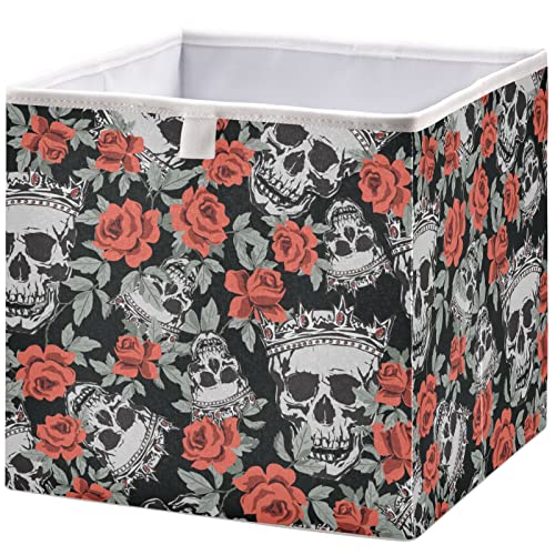 visesunny Closet Baskets Grunge Human Skulls Storage Bins Fabric Baskets for Organizing Shelves Foldable Storage Cube Bins for Clothes, Toys, Baby Toiletry, Office Supply