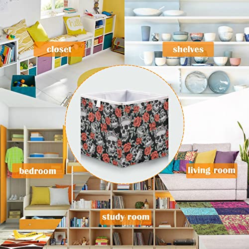 visesunny Closet Baskets Grunge Human Skulls Storage Bins Fabric Baskets for Organizing Shelves Foldable Storage Cube Bins for Clothes, Toys, Baby Toiletry, Office Supply