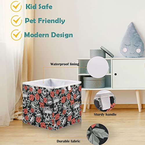 visesunny Closet Baskets Grunge Human Skulls Storage Bins Fabric Baskets for Organizing Shelves Foldable Storage Cube Bins for Clothes, Toys, Baby Toiletry, Office Supply