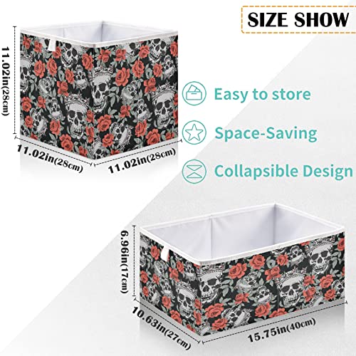 visesunny Closet Baskets Grunge Human Skulls Storage Bins Fabric Baskets for Organizing Shelves Foldable Storage Cube Bins for Clothes, Toys, Baby Toiletry, Office Supply