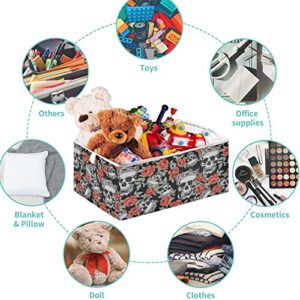 visesunny Closet Baskets Grunge Human Skulls Storage Bins Fabric Baskets for Organizing Shelves Foldable Storage Cube Bins for Clothes, Toys, Baby Toiletry, Office Supply