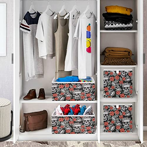 visesunny Closet Baskets Grunge Human Skulls Storage Bins Fabric Baskets for Organizing Shelves Foldable Storage Cube Bins for Clothes, Toys, Baby Toiletry, Office Supply