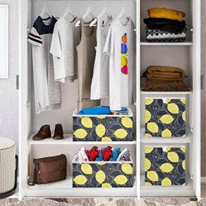 visesunny Closet Baskets Lemon Blossom Storage Bins Fabric Baskets for Organizing Shelves Foldable Storage Cube Bins for Clothes, Toys, Baby Toiletry, Office Supply