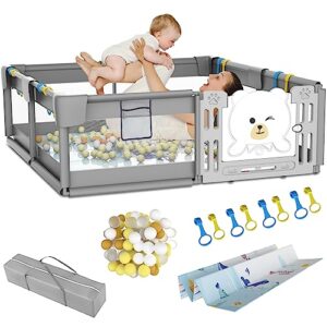 Baby Playpen with Mat,79"x71 "x27"Extra Large Baby Playpen,0.4 IN Play Mat,60 Pcs Ocean Balls, Breathable Mesh Indoor & Outdoor Kids Activity Center Baby Playpen,Safety Baby Gate Playpen