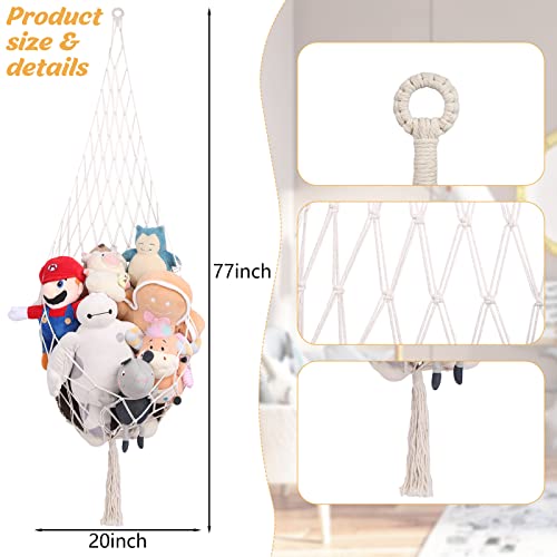 Svepndic 2 Packs Boho Stuffed Animal Net Hammock Macrame Hanging Toy Hammock Organizer Plush Toys Holder Stuffed Animal Holder Hanging Net for Bedroom