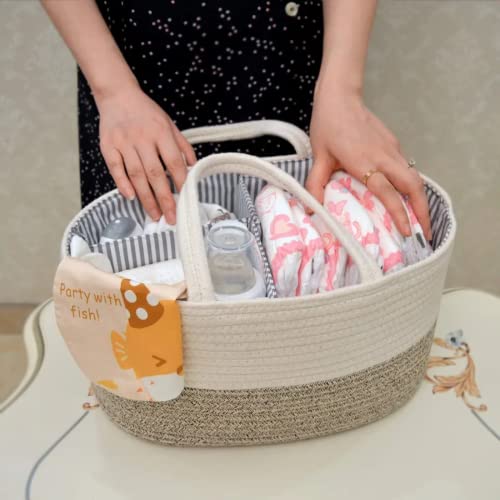 Zuli Diaper Caddy Organizer for Baby, Cotton Rope Diaper Basket Caddy, Changing Table Diaper Storage Caddy, Baby Baskets for Storage, Baby Shower Gifts for Newborn