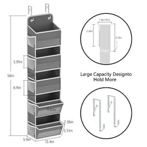 LONGD Over Door Organizer, Nursery Closet Cabinet Baby Storage, Over The Door Hat Rack, 5 Pockets and 2 Grid File Pockets Hanging Storage Boxes,45 lbs. Weight Capacity, 1-Pack