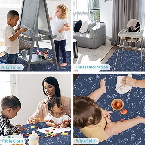 Baby Splat Mat for Under High Chair, 51 x 51 Inch Splash Mat, Waterproof and Washable Spill Mat, Anti-Slip Floor Protector, Safari Animals