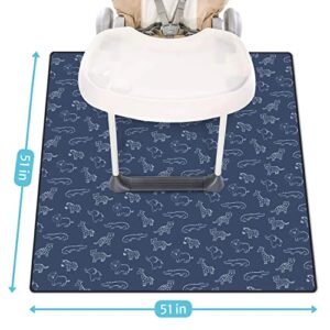 Baby Splat Mat for Under High Chair, 51 x 51 Inch Splash Mat, Waterproof and Washable Spill Mat, Anti-Slip Floor Protector, Safari Animals