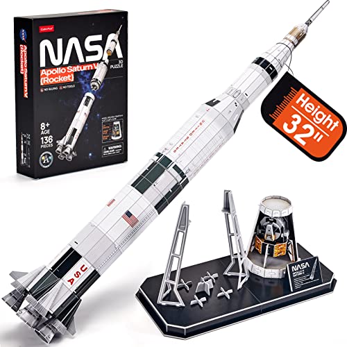 NASA Apollo Saturn V 3D Puzzles for Adults Kids Space Toys for Boys 5-8 Rocket Ship Building Puzzles for Kids Ages 8-10 12-14 Crafts for Adult Space Exploration Puzzle Model Kit Building, 136 Pieces